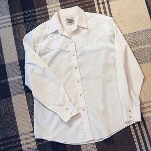Vintage Texas Country Charmers Embroidery Pearl Snap Button Down White Size L